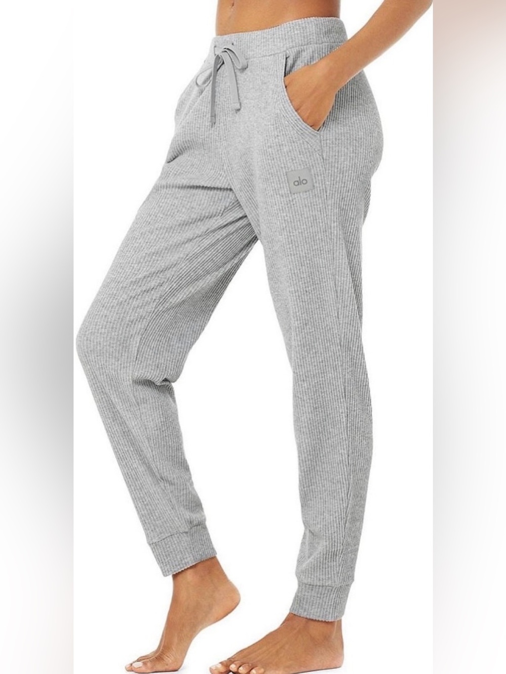Alo Yoga Muse Ribbed Knit Jogger Sweatpants Women Small Gravel Grey